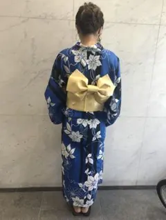 ま*つ様 浴衣 帯セット 花柄 ホワイト ネイビー - メルカリ