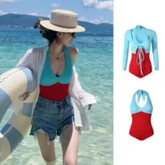 【新品未使用】バイカラー ワンピース水着＆ボレロ 2点セット（体型カバー◎）