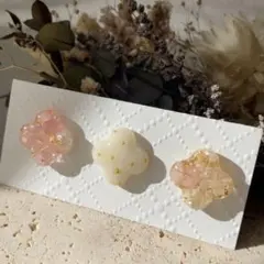 天然石入り！お仕事用にも！②ミニクローバー型アソートセット　ピアス　イヤリング