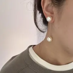 【美品】揺れるパールピアス　チェーン