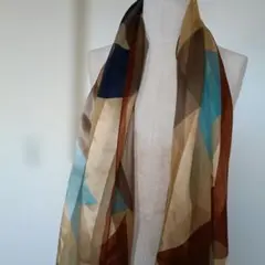 シルク　イブサンローラン　幾何学模様 マルチカラースカーフ　176×57cm