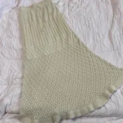 GU ベージュ ロングスカート S 透かし編みニットスカート