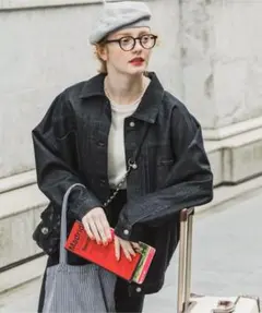 BONLECILL ルーズデニムジャケット　Gジャン　アウター　ブラック　黒