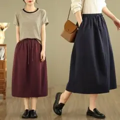 シンプル 無地 I ハイウエスト ロングスカート II レディース カジュアル