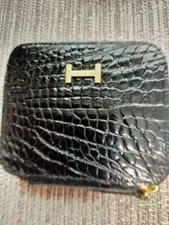 傳濱野　クロコダイル風二つ折り財布 黒