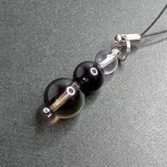 【在庫整理セール】魔除けストラップ 　スモーキークォーツ　モリオン 水晶 天然石