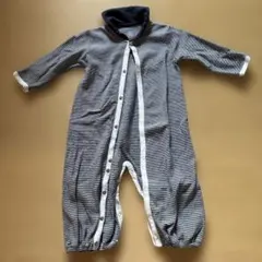 プチバトー　6mストライプロンパース ネイビー/ホワイト