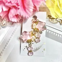 ハンドメイドイヤリング【No.032】痛くない かわいい 星 花 ピンク パール