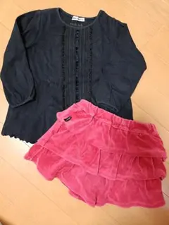 bebe 黒トップス100㌢赤ワイン色フリルキュロット110㌢