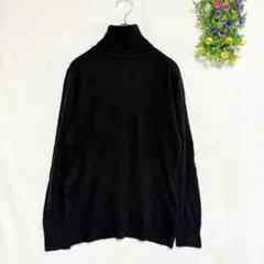 レディースニット【M】長袖ニット セーター ブラック タートルネック 無地 古着