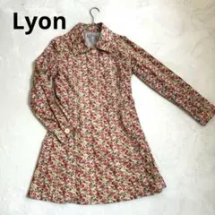 【Lyon】 小花柄 スプリングコート ロングジャケット レトロ 総柄 （38）