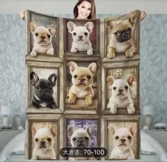 MH様　新作　新品フレンチブルドッグ総柄ブランケット　７０㎝×１００㎝