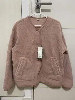 新品未使用タグ付きUNIQLO フリースノーカラージャケット XL ピンク