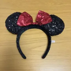 ミニーマウス 耳型カチューシャ 黒赤 ラメ付き