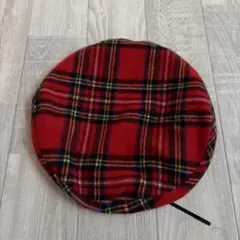 赤と黒のチェック柄 ベレー帽