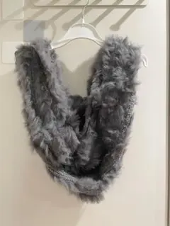 スヌード ラビットリアルファー グレーニットファーマフラー 豪華毛皮