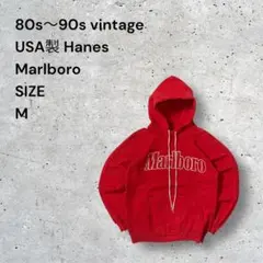 人気USA製Hanes MarlboroプルオーバースウェットMレッド薄フェード
