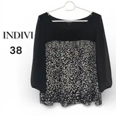 INDIVI インディヴィ シフォン ブラウス レオパード ブラック 黒 38