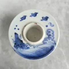 古伊万里 染付 盃台 杯台 千鳥 波千鳥 江戸時代 骨董 アンティーク 金継ぎ