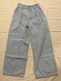 2月末完全処分セール 【GU】パンツ ライトブルー レディース ワイドパンツ　M