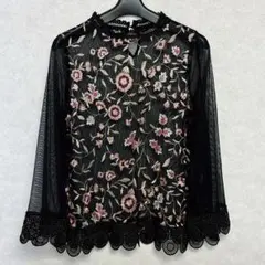 ブラック レース 刺繍 シースルー オシャレ ブラウス
