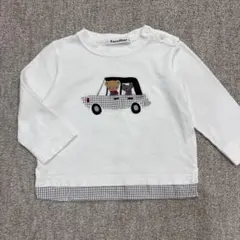 familiar 長袖 Tシャツ 車 テリア 刺繍 チェック 80 ホワイト
