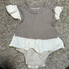 フリル付きロンパース ブラウン・アイボリー