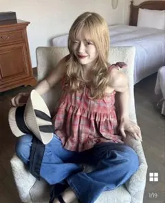 nugu チェックリボンブラウス