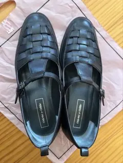 オデットエオディール　Tストラップメッシュ　レザー　24cm ブラック