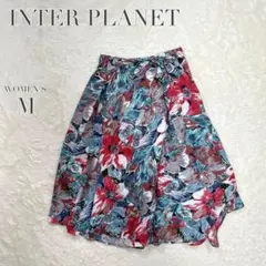 インタープラネット✨花柄フレアスカート ウエストゴム リボン 総柄 裏地 派手のサムネイル