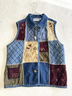 Keren hart デニム 花柄刺繍 ヴィンテージ　レトロベスト