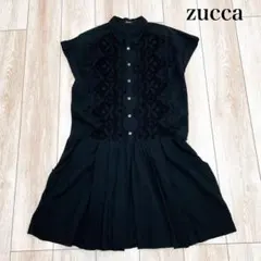 zucca ズッカ コットン刺繍シャツワンピース 黒 綿100% 春夏