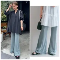 美品 kastane カスタネ シアーリブパンツ サックス 1 高身長