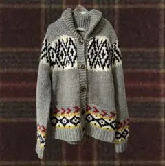 shucaカウチンニット・カーディガン、毛100%、ナチュラル、Mサイズ