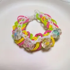 カラフルバンド フラワービーズ ブレスレット ハンドメイド