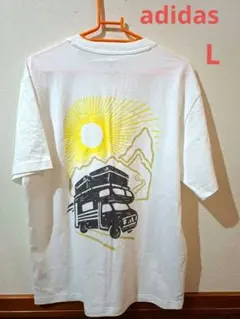 新品　タグ付き　adidas　半袖 Tシャツ ホワイト キャンピングカーLサイズのサムネイル
