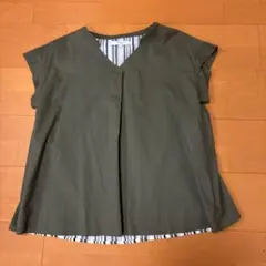 mf editorial オリーブ Vネック 半袖シャツ