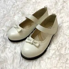 19cm リボン付き ストラップシューズ ホワイト フォーマル 発表会 七五三