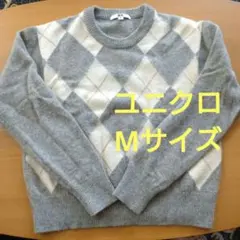 UNIQLO　ユニクロ　アーガイル柄ウール100%セーター　グレー色　Мサイズ
