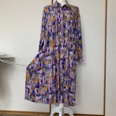 マルチカラー 長袖シャツワンピース