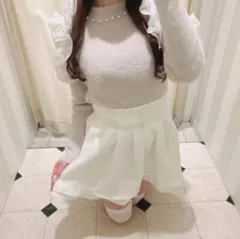 ♡evelyn♡ ツイードダブルフレアSK ホワイト