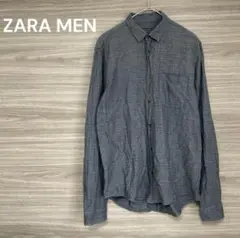 ZARA MEN 【M】グレー 総柄　長袖　シャツ　スリムフィット