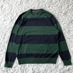 トミーヒルフィガー ニット Lサイズ ロゴ刺繍 太ボーダー 945