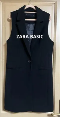 美品ZARA BASIC ロングベスト ジレ ブラックXS ザラベーシック黒
