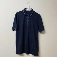 メンズ ポロシャツ【L・ネイビー・ドット柄】