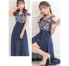 田向星華モデルTikaティカネイビーロングドレススリット入り　キャバクラドレス