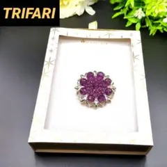 TRIFARI トリファリ ヴィンテージ ブローチ シルバー パープル 箱付き