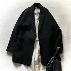 極美品 ミズイロインド ワイドテーラードジャケット 黒 ウール混 日本製