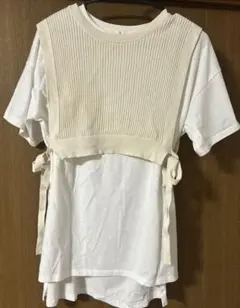 earth music&ecology レイヤード風アイボリーロングTシャツ M