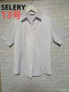 7/29迄！値下げ中❣♥Selery薄いパープル系事務服半袖シャツ13号cのサムネイル